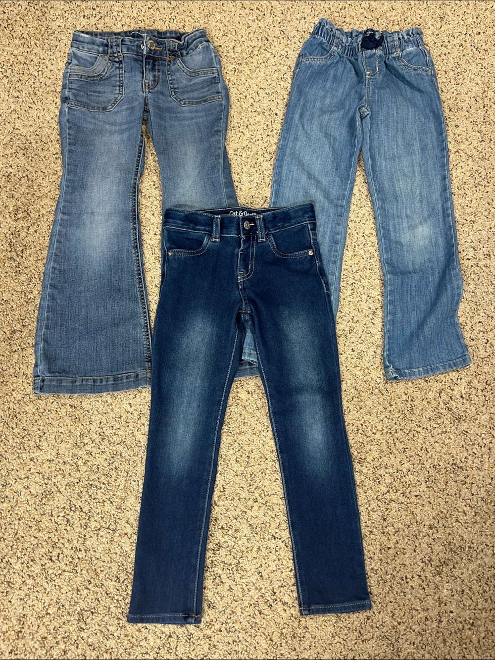 Girls' Trio of Blue Jeans — Flare & Straight Styles
